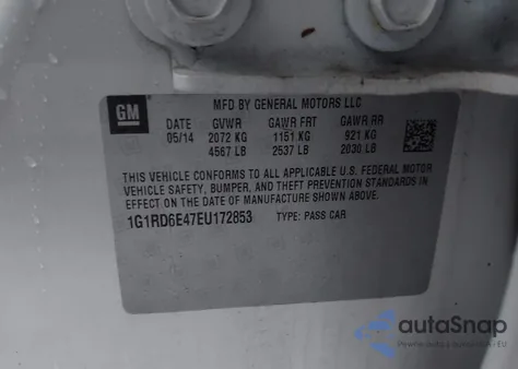 2014 Chevrolet Volt from USA, damaged, VIN 1G1RD6E47EU172853